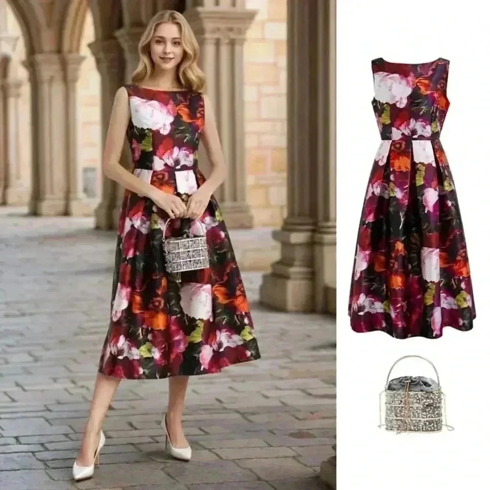 CHIC WISH Watercolor Impression Sleeveless Midi Dress Size XL
